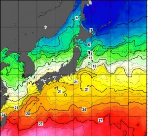 台風6号ノウルの進路と海水温度