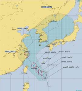 台風３号北上するコース