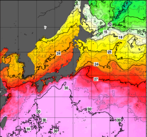台風チャンミーが通る道の水温